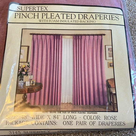 Supertex Rose Pinch Pleated Draperies 48x84 Foam Insulated Backing Pair USA 3145 - Picture 3 of 3